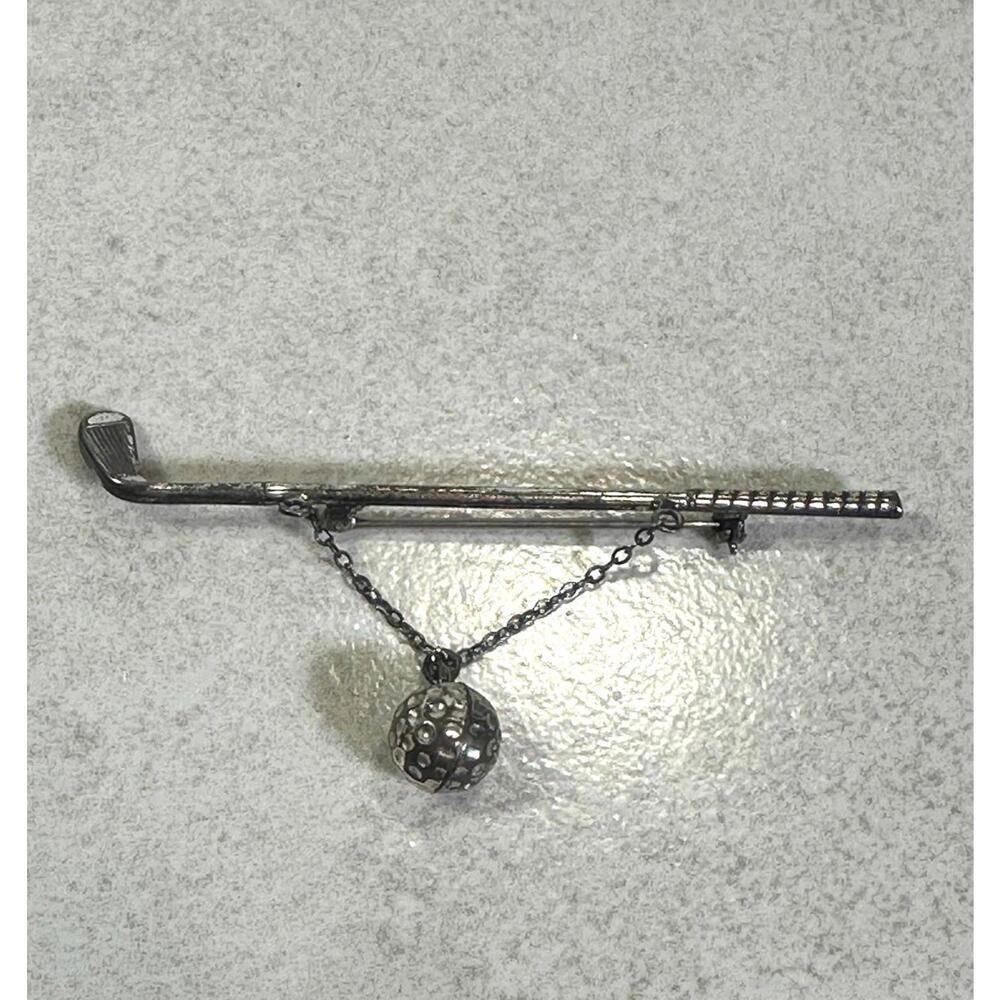 VTG Beau Sterling Golf Club Stick Pin With Dangling Golf Ball Charm